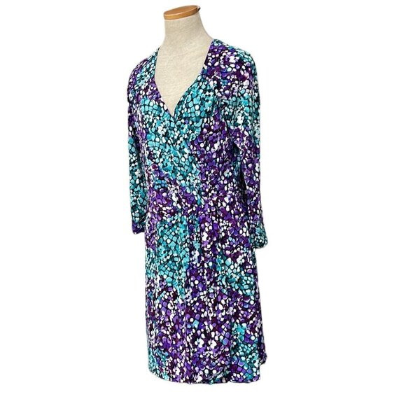 Laundry by Shelli Segal Midi Dress V Neck Polka Dots Blue Purple Size 10 - Picture 3 of 16